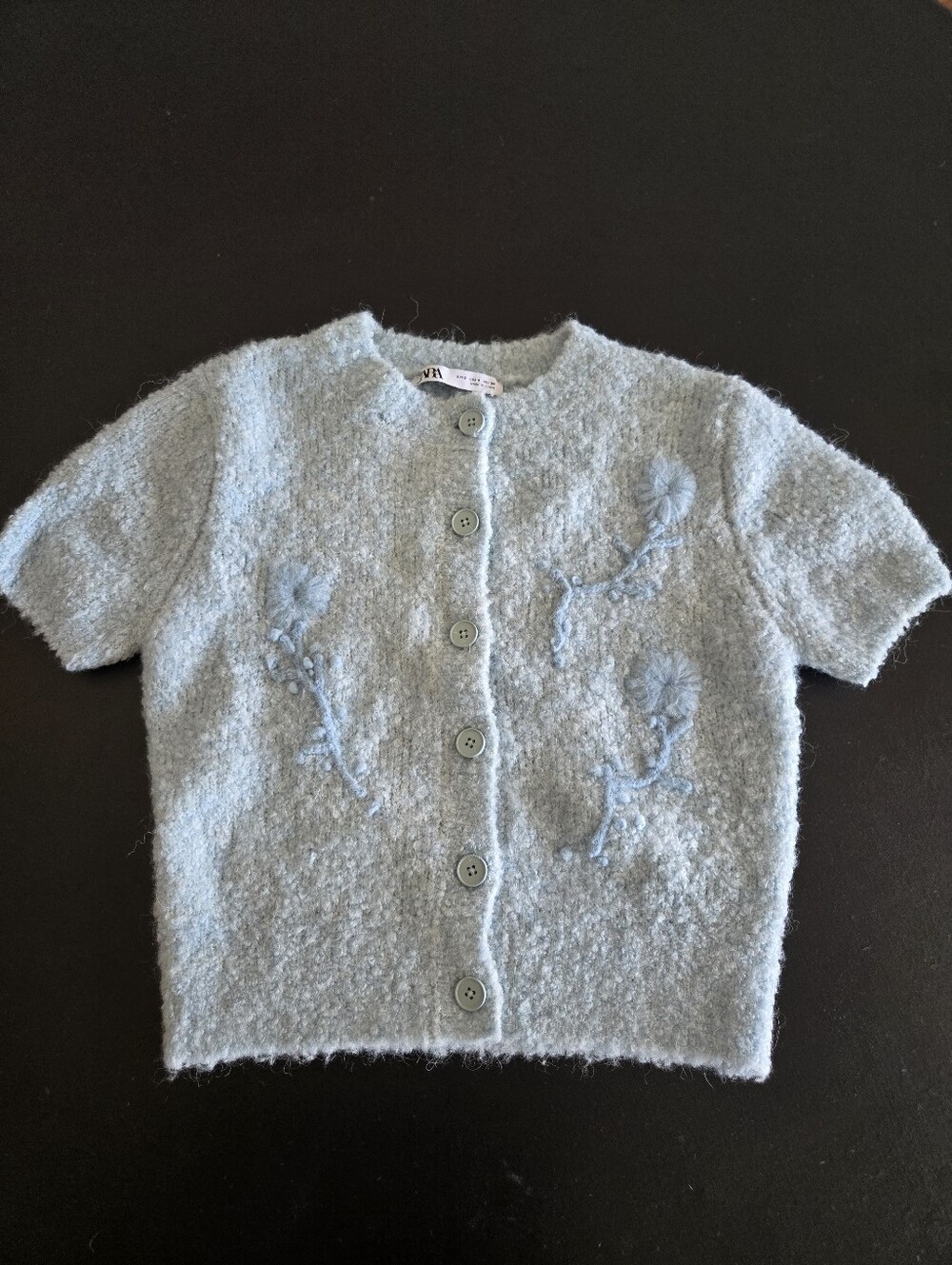 Zara Light Blue Button-Up Cropped Sweater Size Small